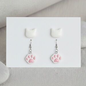 Cat Resin Earring Set - Handmade - Hypoallergenic - White